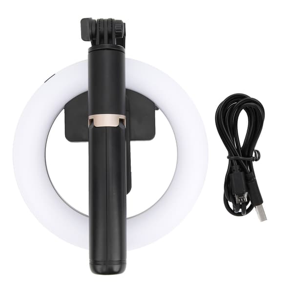 Trådløs Bluetooth Selfie Ring Fyldlys Mini Udtrækkelig Selfie Stick Stativ Sort
