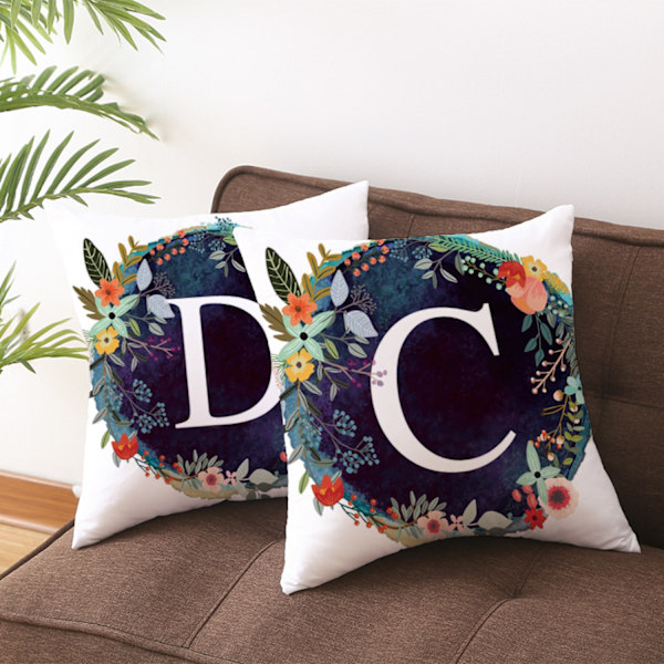 Engelsk alfabet pynteputeretrekk floral 18x18 tommer firkantet ferskenhud fløyel dekorative blomster putevar for soverom sofa sofa (bokstav P)