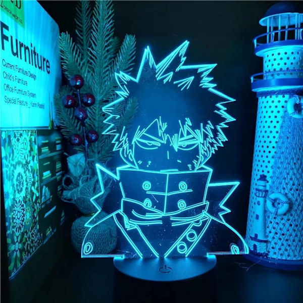 WJ Academia Katsuki Bakugo Anime Akryl 3D Illusion Lampe til Børns Soveværelse Dekoration Fødselsdag Gave Manga Gadget 3D Optisk Illusion Nattelys PXJD My Hero Academia-A