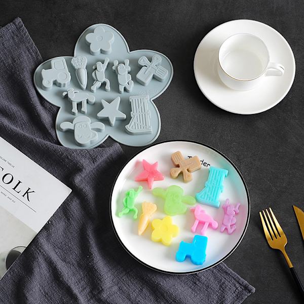 2PCS DIY Mikrovågsugn Silikon Bakform Cartoon Liten Fårgård Chokladform Kakform