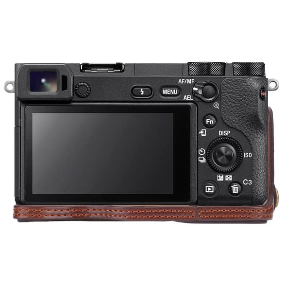 PU-läder Kamerabottomskydd Halvskydd Öppningsversion för Sony A6500 Kaffe