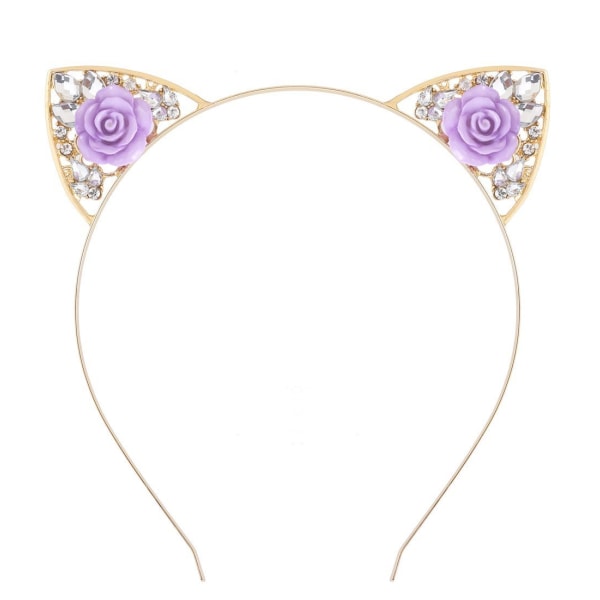 Cute Alloy Band Diamond Rose Cat Ear Headband, suitable for kids/adults/lady girls to wear on any occasion.