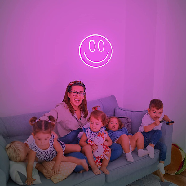 Smile Face Neon Sign Led Neon Light Väggdekor Smiley Face Light Up Signs USB-drivna Neon Signs för Sovrum Barnrum（Rosa）