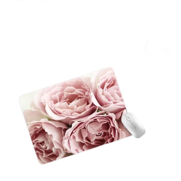 Ultratynn middels stor spillmusematte (250*300*3mm overflate, slitesterk polykarbonatoverflate, silikon + stoffmønster: blomst) rosa
