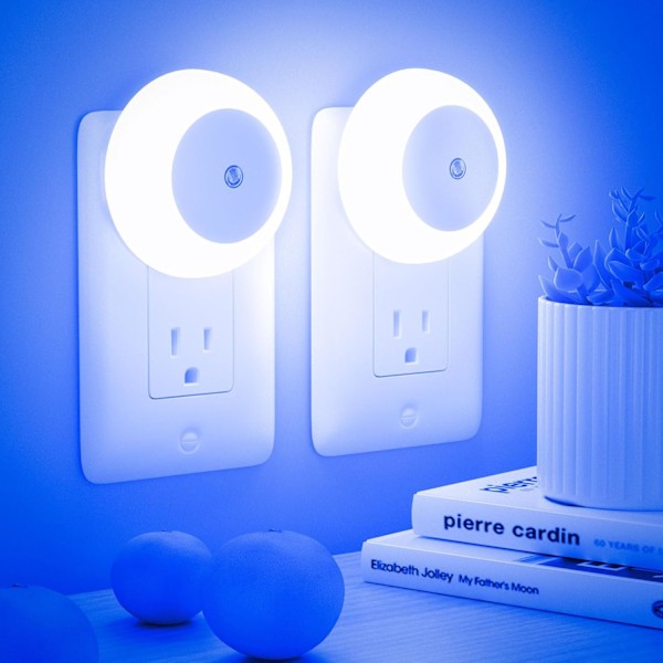 Natlampe, Natlamper Stikkontakt, Skumring til Daggry Sensor, Blå Led Natlampe 0,5W, 2 Pak Natlampe til Voksne, Soveværelse, Ba Blue