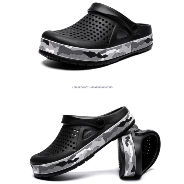 Unisex Garden Clogs Skor | Strandvattenskor | Sätt på bekväma skor Luftkudde sandaler Tofflor-svart(45 EU-storlek)