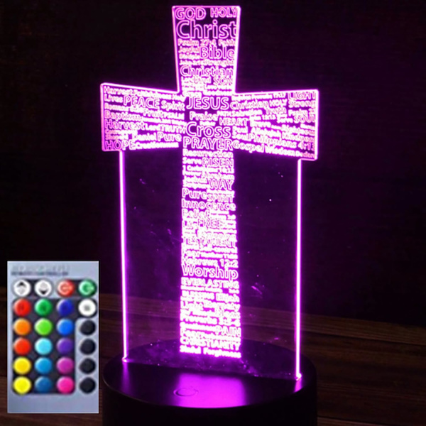 WJ 3D Jeesuksen Risti Yövalo Lamppu Illuusio 16 Väriä Vaihtuva Pöytä Koriste Lamput Lahja Akryyli Tasainen ABS Pohja USB Kaapeli Leikki