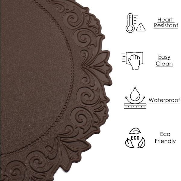 Runda Underlägg i Konstläder, 15 Tum, 4-pack, Halksäkra, Hållbara, Värmebeständiga, Tvättsbara, Vattentäta Bordstabletter för Matbord Coffee 4 pcs