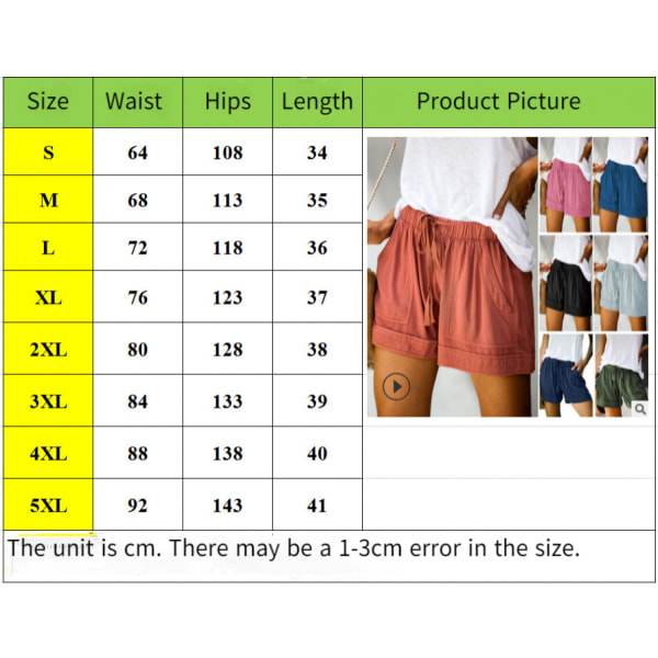 Casual Shorts för kvinnor, bekväma dragsko med resår i midjan sommarshorts med fickor --- Orange （Storlek XL）