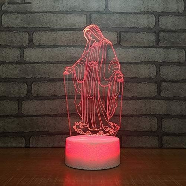WJ 3D Jomfru Maria Natlys LED Lampe Illusion 7 Farve Skiftende Touch Control Bord Bord Dekoration Lamper Fødselsdag Gave Akryl Base USB Kabel Legetøj
