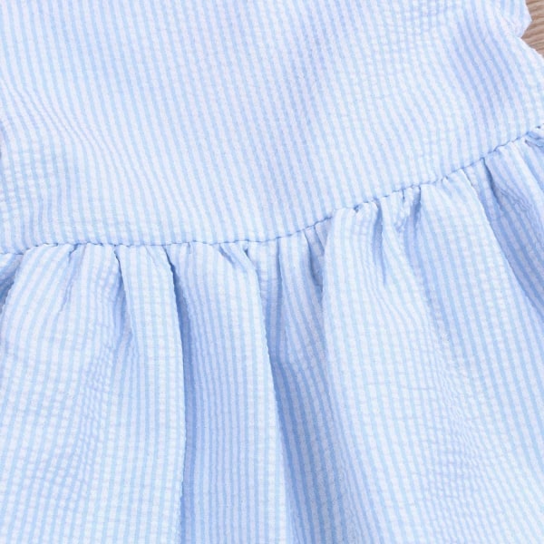 Tjejklänning Cool sommar Ung flicka Blårandig spetshängselfestklänning ---blå （100 Y）