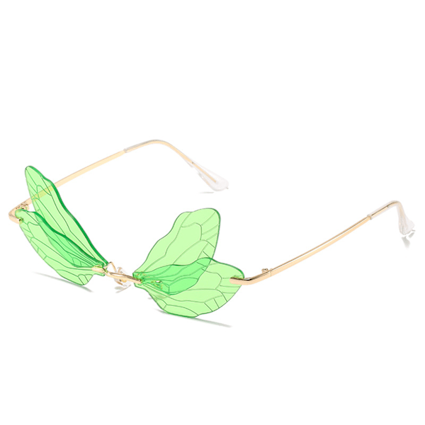 Dragonfly-tyyliset aurinkolasit, kehyksettömät, epäsäännölliset, vintage-tyyliset silmälasit naisille, juhliin, GD-vihreä
