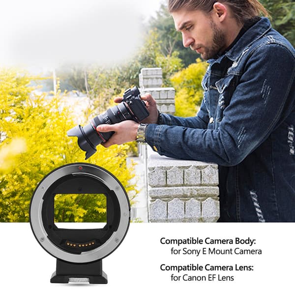 EF-E autofokus overførselslinseadapterring til Sony E-mount kamera