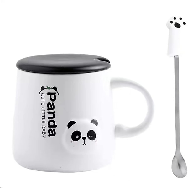 Grå pandakopp med 3D-karaktärslock och sked, keramisk kaffe- eller tekopp, 22OZ stolt