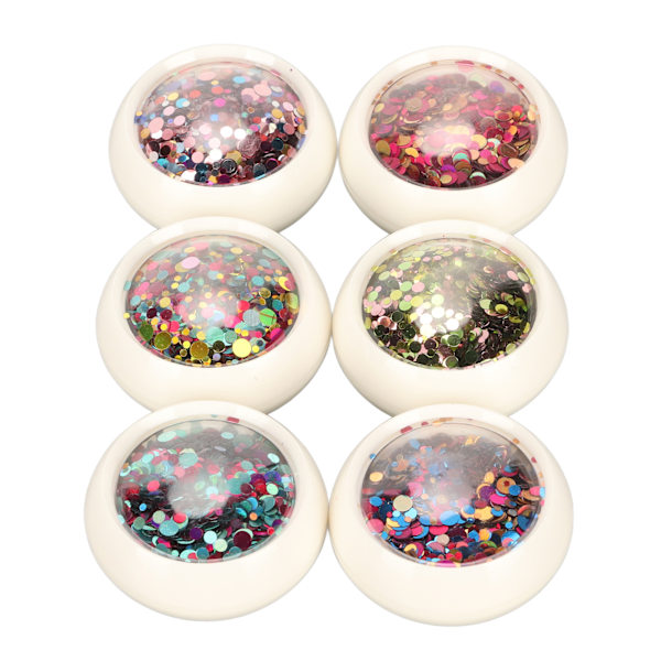 6 lådor nagelkonst glitter paljetter färgglada runda nagelglitter paljetter för DIY nagelkonst dekoration