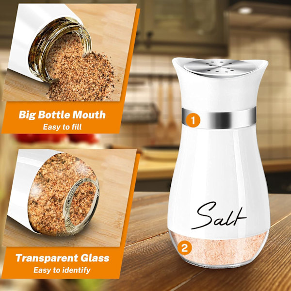 Hvid Salt- og Peberkværn Sæt med Holder, 4 oz Køkkentilbehør og Dekoration til Restaurant, Bryllup, Indflytningsgaver Genopfyldning White