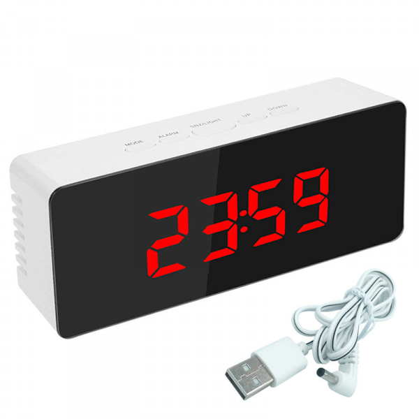 Digital Mini LED-klocka Spegelväckarklocka med termometer Kalenderfunktion (Röd)