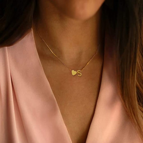 Hjertebokstav Halskjede Rustfritt Stål Tiny Hjertebokstav Halskjede  Monogram  for Kvinner Jenter --- A