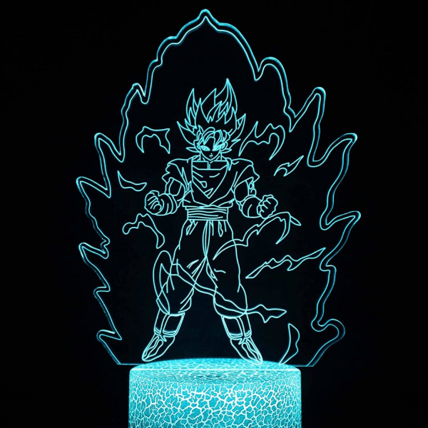 WJ 3D Illusionslampe Anime, 7 farger skiftende 3D Illusionslampe Anime, Animefigur 3D Lys Anime for Akryl LED-lampe Anime Led Lys for barn Sun Wukong exploderar