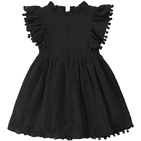 Tyttömekko Pitsimekko Ontto Pitsi Pallo Lentävät Hihat Lasten Prinsessa Ontto Häämekko ----- Musta （Koko 90）