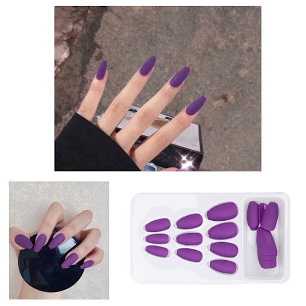 24 stk. Matte Falske Negle Fuld Dækning Falske Negle Tip Manicure Værktøj til Kvinder og PigerF144