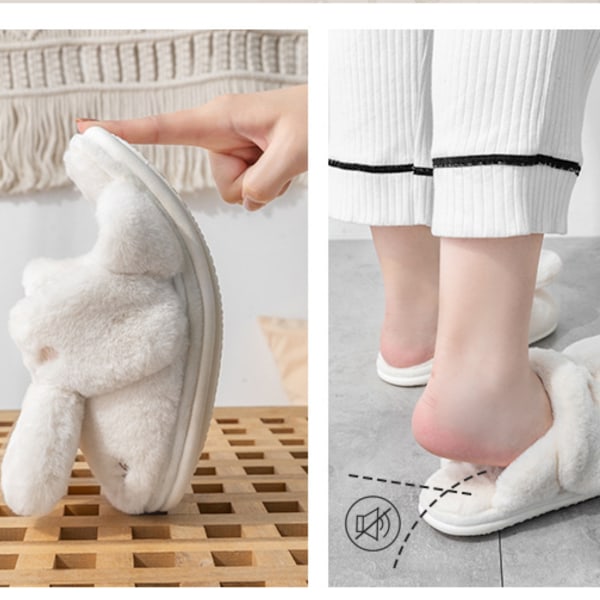 Kvinnor Söt plysch djurtofflor Bunny Rabbit Skor Inomhus Hem Sovrum(8,5-9)