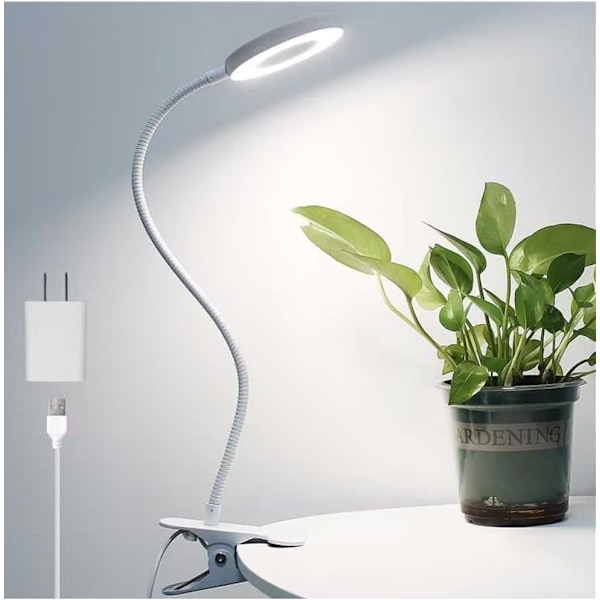 Bordlampe med klemme for lesing hjemmekontor, lysstyrke 3 moduser, klemmelampe for sengegavl, hobby white
