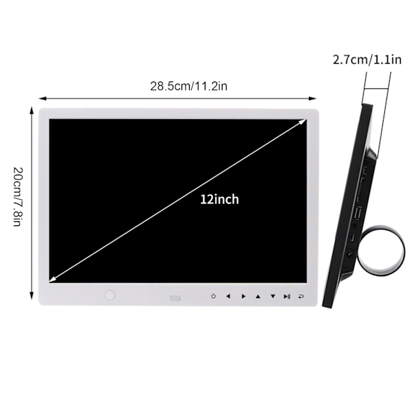 12\" HD Multifunktionell Digital Fotoram med Rörelsedetektering och Fjärrkontroll (Vit)