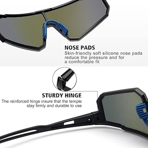 Polarisoidut urheiluaurinkolasit miehille ja naisille, ajoon, kalastukseen, pyöräilyyn ja maastopyöräilyyn, UV400-suoja Black Frame-blue Mirror Lens