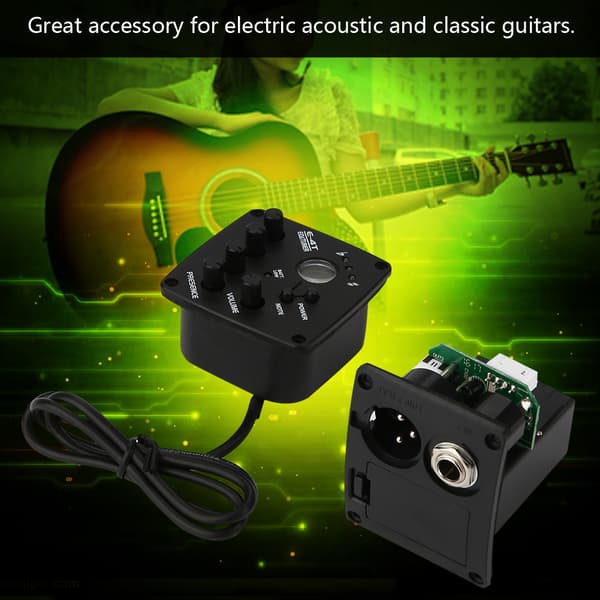 E-4T 4-bands förförstärkare piezo pickup EQ LCD-stämmare för akustisk klassisk gitarr