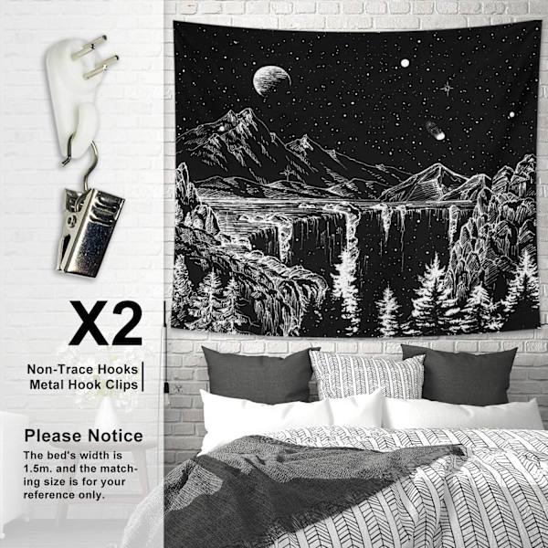 Wekity Starry Night Tapestry Mountain Tapestry Moon and Stars Tapestry Black and White Wall Tapestry  - 70.9x90.5 Inch