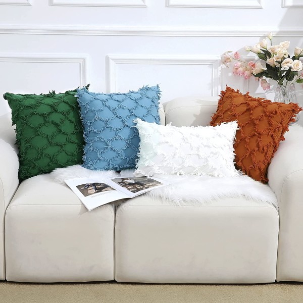 Off White Dekorative Pudebetræk 20 x 20 Tommer Pakke med 2 Boho Pudebetræk til Sofa og Couch, 100% Bomuld