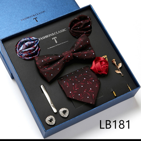 Plaid slips slips til mænd med slips, lommetørklæde og manchetknapper, klassiske striber, LB181