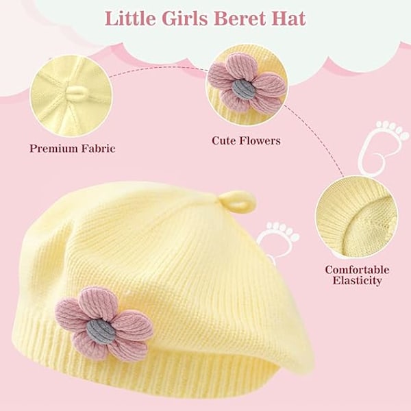 Liten flicka Beret Hatt Vinter Varm Beanie Mössa Toddler Fransk Stil Stickad Hatt Baby Söt Blomma Berets