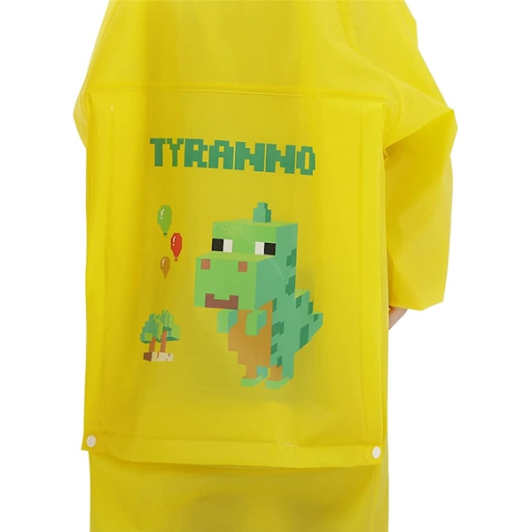 Barnregnrock Barnponcho Barnregnjacka Barnregndräkt Lätt Regnkläder Reflekterande Återanvändbar med Huva, Dino Gul, 2XL
