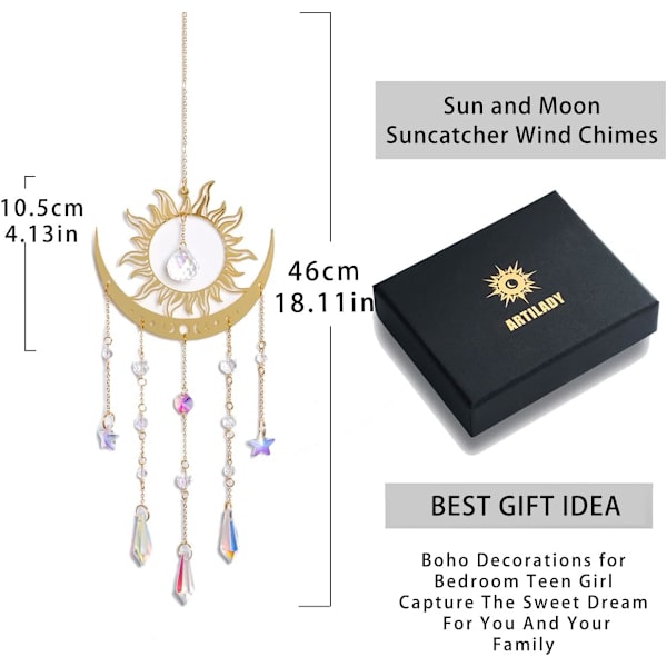 WJ123 Solfangere Krystal Vindklokker - Stor Sol og Måne Solfanger til Vinduer Hængende Prisma Krystaller Boho Hjem Have Baghave R Prism Sun