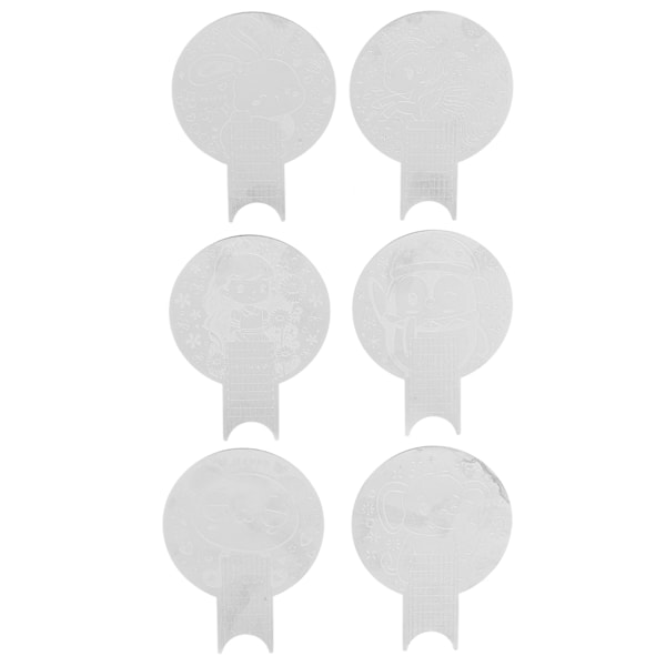 6 stk Neglekunst Stempelplate Søt Tegneserie Mønster Rund Form DIY Dekorasjon Neglestemplersett