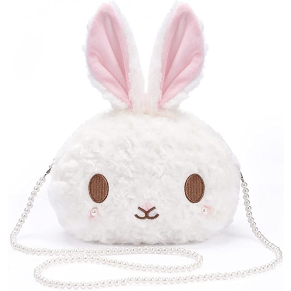 AVEKI kawaii Bunny Crossbody Bag, Cartoon Plysch Rabbit Girls Plånböcker, Söt Lolita handväska för barn Tonåringar, Lovely Fluffy Animal Purse (pärlkedja