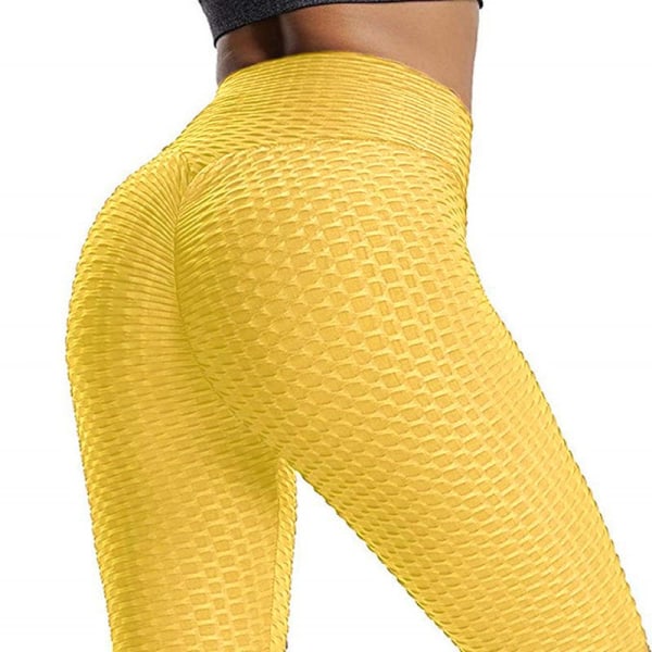 Leggings för kvinnor, rumplyftande, dam, booty, hög midja, magkontroll, träningsyoga, byxor, persika höft, sportleggings för flickor XXL (ljusgul)