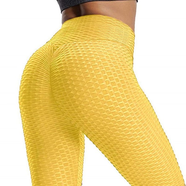 leggings för kvinnor Rumplyftande Kvinnor Byxa Hög midja Magkontroll Träning Yogabyxor Peach hip sportleggings för tjejer XL（ljusgul）