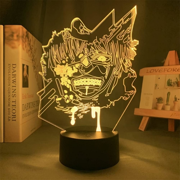 3D Natlampe Anime Ken Kaneki Figur Akryl LED Illusion Lampe til Soveværelse Dekoration Bordlampe USB 7/16 Farver Fjernbetjening Touch Switch Tokyo Food Seed