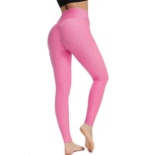 leggings för kvinnor Rumplyftande kvinnor byxa Hög midja magkontroll träning Yogabyxor för kvinnor Peach hip sportleggings för tjejer XL（rosa）