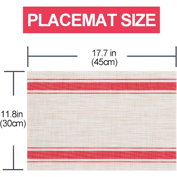 Underlägg, Plastvinyl Tvättad Värmebeständig Hållbar PVC Halksäker Vävd för Kök Matbord (Set om 6, Röd Beige) Red Beige Set of 6