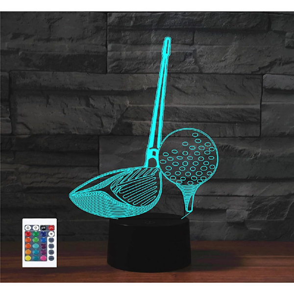 WJ 3D Golf Kaukosäätimellä Varustettu 16 Värillinen Yövalo Illuusio Akryyli LED-Pöytä- ja Yöpöytälamppu Lasten Makuuhuoneen Työpöydän Koristeeksi Syntymäpäivälahjaksi Lapsille
