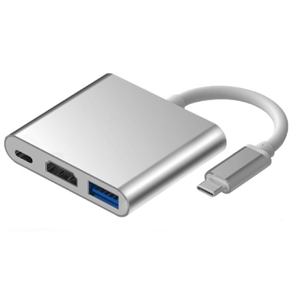Typ-C till HDMI tre-i-ett adapterkabel USB3.1 multifunktions expansionsdock 4k aluminiumskal konverter, 2-pack