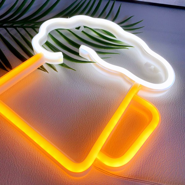 Øl Neon Skilt Øl Skilt Gult Hvit Neon Lys Veggdekor for Bar Nattklubb Strandbutikk Design Feriefest Festdekor