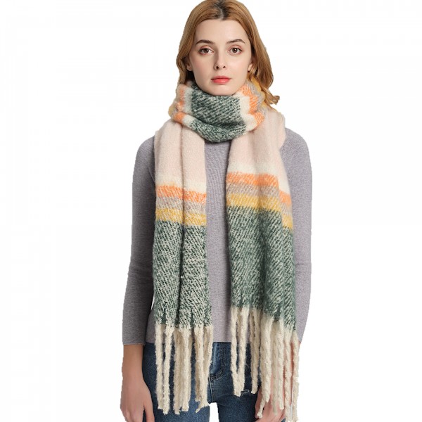 Kvinde Tæppe Chunky Oversized Vinter/Efterår Varm Halstørklæde Store Tartan Halstørklæder Wrap Sjal（Grøn）