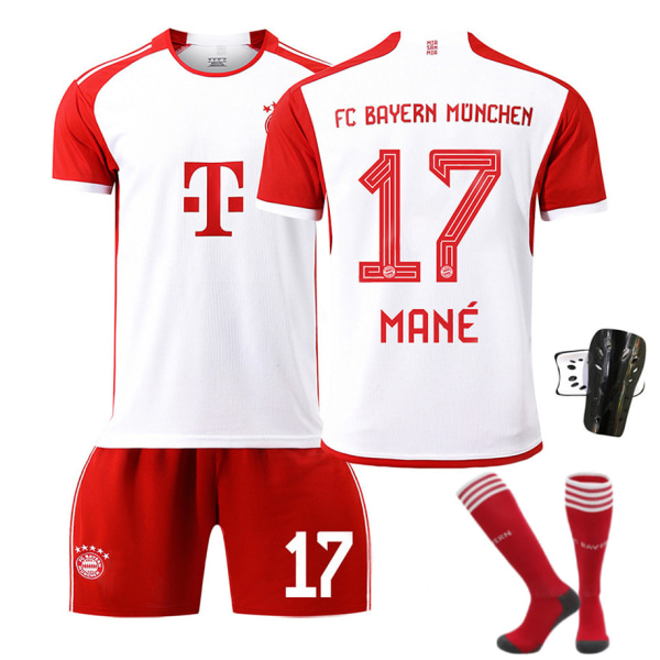 23/24 Bayern Stadium Hemma Barnfotbollströja Set med Strumpor och Skydd 17 MANE L