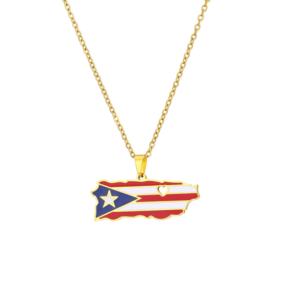 Rostfritt stål Puerto Rico Heart Map Hänge Halsband, Fashion Lady Map Halsband, Bästa presenten till familjen