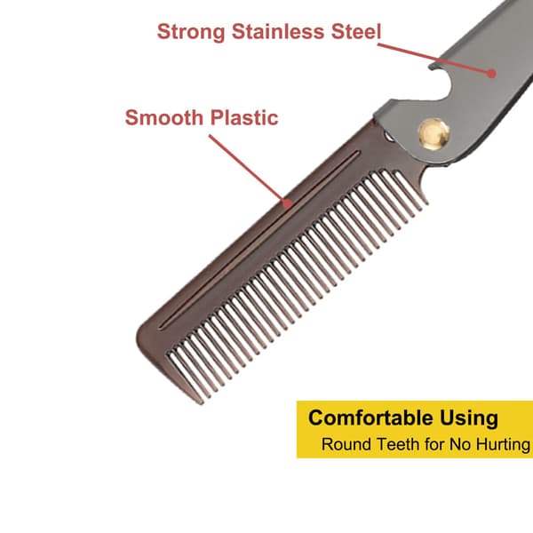Foldbar Kam i Rustfrit Stål, Lommekam til Mænd og Kvinder, Sort Black Small (Pack of 1)
